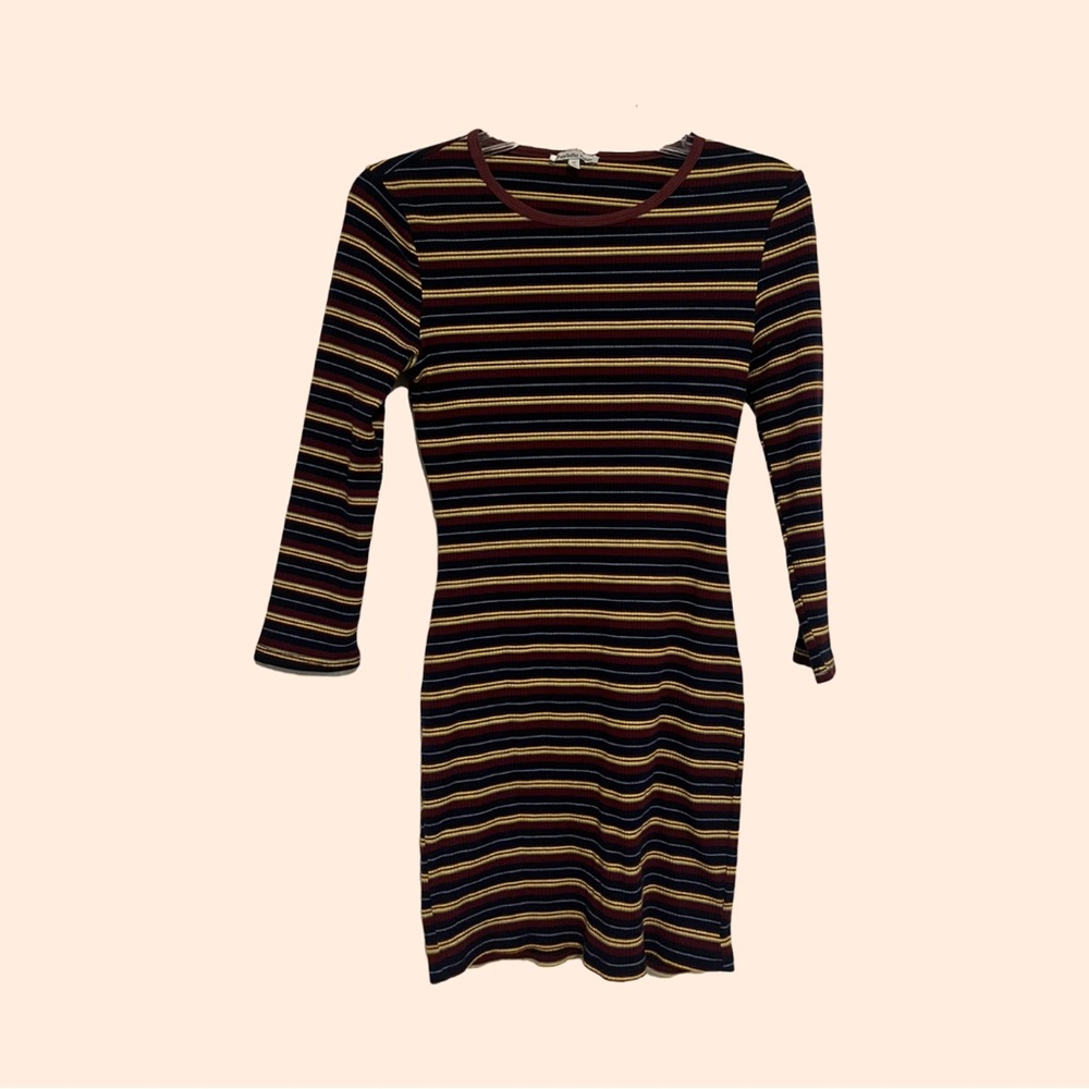 Long Sleeve Striped Red Yellow Blue Bodycon Dress